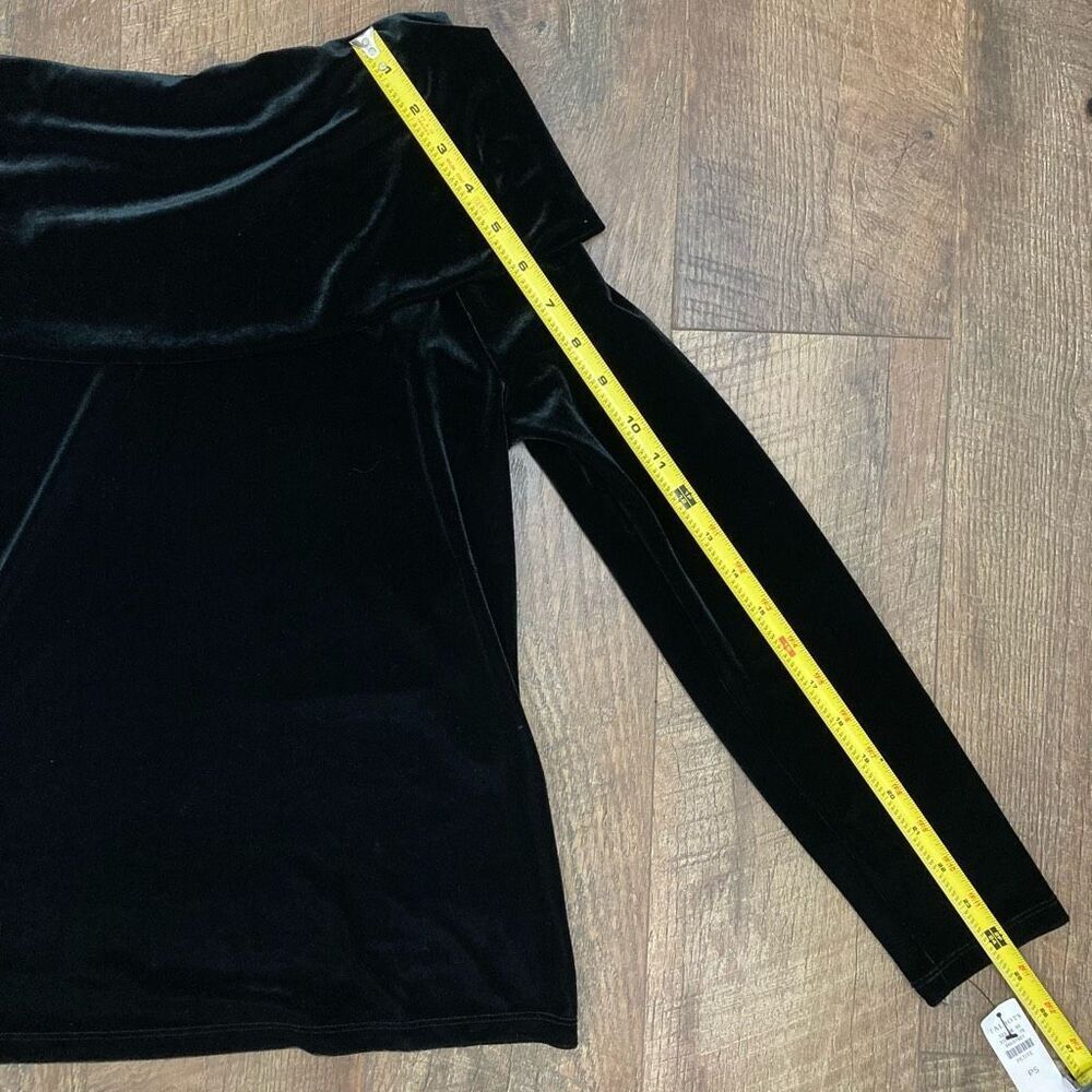 Talbots Black Velvet Off the Shoulder Stretch Top Petite PS Romantic Mob Wife - Picture 6 of 7